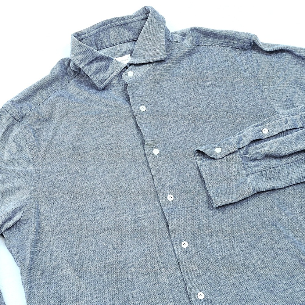 Doriani Milano Button Up Mens XL Blue Cotton Pique‎ Knit Italy Luxury Preppy Ivy